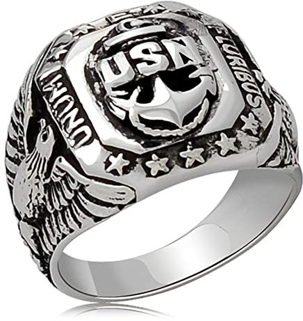 VOYADE S925 Sterling Silber U.S. Marine Corps Eagle Ring, U.S. Navy Anchor Sailor Ring, Militärische Geschenke Für Veteranen Männer Und Jungen,Silber,13