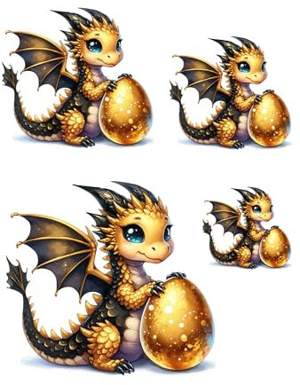 Bügelbilder Drache/Drachen-LBD009/ in verschiedenen Größen auf einem A4 Bogen - Einfach anzubringende Designs, Waschmaschinenfest und Langlebig, Ideal für Kleidung und Textilien.