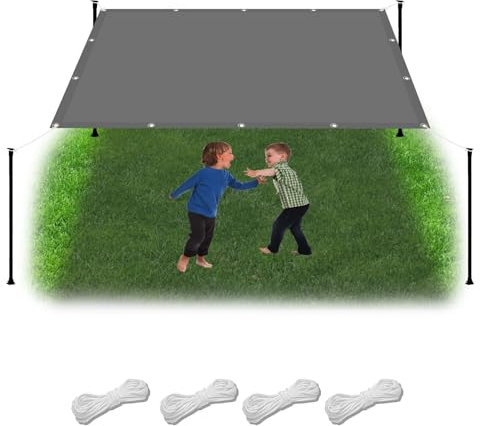 Markisenstoff 2.7 x 3.9 m Wasserdicht Sonnenschirm Balkon Reißfest UV-Schutz nach Mass Polyestergewebe Mit Seil Sonnensegel Sonnenschutz für Camping Schwimmbad, Hellgrau