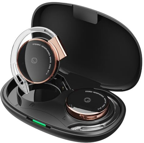 BEVCEFCC Wireless Earphones with EarHooks Bluetooth 5.3 On Ear Headphones with 4 Microphones Clip on Headphones Over Ear Wireless with ENC Open Ear Headphones for Home/Office