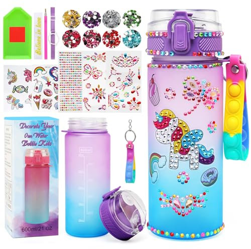 Ballery Licorne Bricolage Gourde Fille DIY, Bricolage Gourde Isotherme Enfant Loisirs Jeux Créatif Fille Jouet Diamond Painting Cadeau Fille 4 5 6 7 8 9 10 Ans