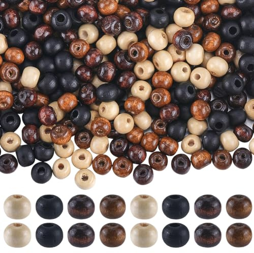 GORGECRAFT 400 Stück 4 Farben Holzperlen 8mm Rund Unbehandelt Naturbraun Holzperlen Masse 3mm Loch Holz Abstandshalter Lose Kugel Für Edelsteinarmbänder Ohrringe DIY Handwerk
