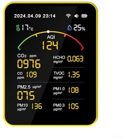 15-in-1-Detektor, Luftqualitätsmonitor, genauer Tester für Formaldehyd (HCHO)/TVOC für Tuya wiederaufladbarer Smart Home Luftqualitätsdetektor (schwarz)