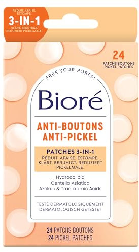 Bioré Anti-Pickel Patches 3 in 1 - Inhalt: 24 Pickel-Patches - Hydrokolloid - Centella Asiatica - Dermatologisch getestet - Unterstützt das Verblassen von Pickelmalen