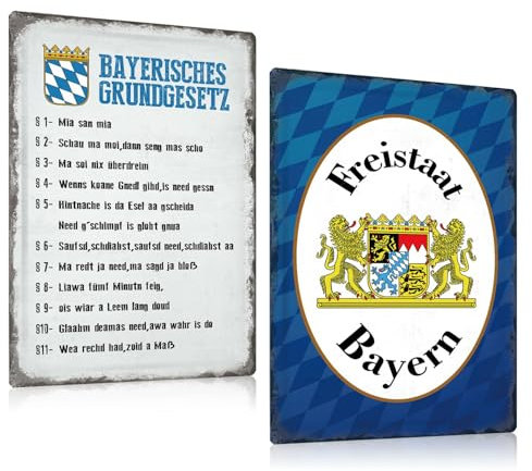 2er Set Bayerisch Schild mit Spruch Lustig 20x30cm - Retro Bayerischer Blechschilder - Bayerisches Grundgesetz Bayern München - Metallschild Wanddekoration Geschenk