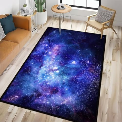 Galaxy-Teppich, Wohnzimmerteppich, 12,7 x 17,8 cm, Blau / Violett, große Fläche, Teppich für Esszimmer, Nebel, Weltraum, waschbare Teppiche, Schlafzimmerteppich, rutschfeste Bodenteppiche für Büro,