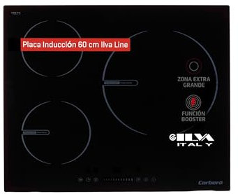 Corbero - Placa Inducción 3 Zonas | Potencia 6600 W | CCIG9334 | Control Touch | 3 Boosters | Slider | Zona Grande 30 Cms | Temporizador 99 Minutos | Desconexión Automática | Bloqueo de Seguridad