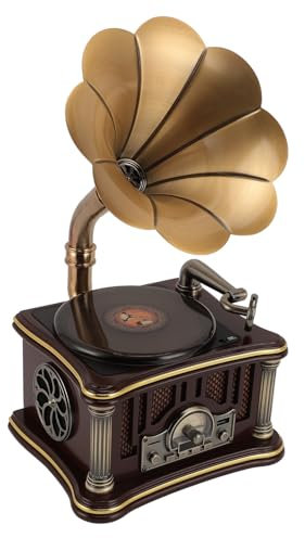 Lecteur CD Rétro avec Haut-parleurs BT, Radio FM, Télécommande, USB, Carte Mémoire, AUX, Décorations en Bois pour Les Réunions Musicales à Domicile (Prise UE)