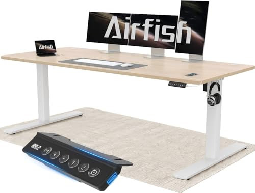 Airfish Scrivania regolabile in altezza, 180 x 80 cm, con presa USB, scrivania regolabile in altezza, elettrica con funzione memoria, 73 – 118 cm, beige