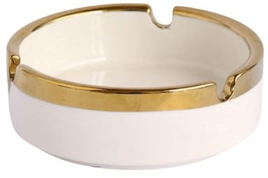 Saim Ceramic Gold Edge Round Ashtray for Cigar, Desktop Smoking Ash Tray Home Office Ashtray 3.7 ×1.5 (White)
