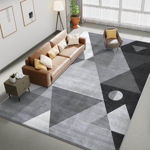 HOMFINE Teppich Wohnzimmer Waschbar Kurzflor - Flauschiger Rutschfester Moderner Teppich Schlafzimmer Esszimmer, Weicher Schwamm Material, Super Weich Langlebig, Geometrisch Abstrakt, Grau 160x230 cm