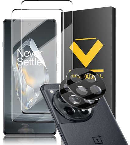V-PORYADKU Protector de Pantalla para OnePlus 12R 5G, Película de Vidrio Templado 2 Piezas+ Protector de Lente de Cámara 2 Piezas, 9H Dureza, Antihuellas, HD Clara, Sin Burbujas, Anti-Scratch