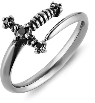 HZMAN Sword Ring for Men Women Stainless Steel Retro Gothic Punk Knight Dagger Rings Jewelry Gift (Size,7)