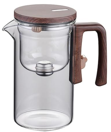 Boddceto Théière en Verre 720 ML avec Récipient Intérieur Séparé pour l'eau, Interrupteur Magnétique en Un, Filtration du Thé, Théière avec Poignée en Bois, Ensemble de Tasses