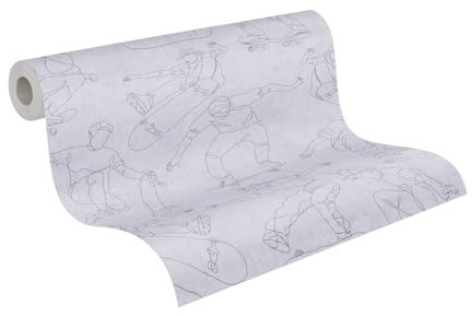 A.S. Création Papier peint pour chambre d'enfant Lilly & Luis - Papier peint intissé résistant à l'aspect skateboard - 10,05 m x 0,53 m - Gris - Fabriqué en Allemagne - 771741