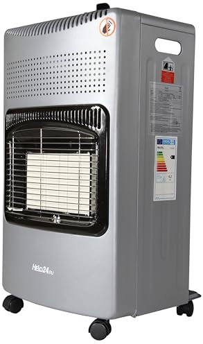 Gasheizung 4200W LPG – Mobiler Gasofen mit 3 Heizstufen, für 5kg/11 kg Gasflasche, mit Rollen – Heizstrahler für Innen & Außen, Camping,Terrasse inkl. Schlauch und Druckminderer (Grau - G01)