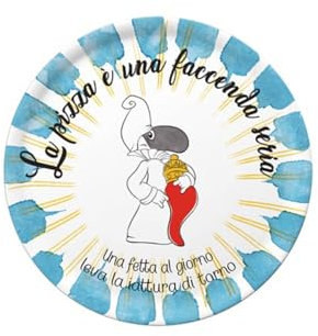 ROSE & TULIPANI Piatto pizza in porcellana con Pulcinella ChePizza D32 cm 6 varianti(1pz) AZZURRO