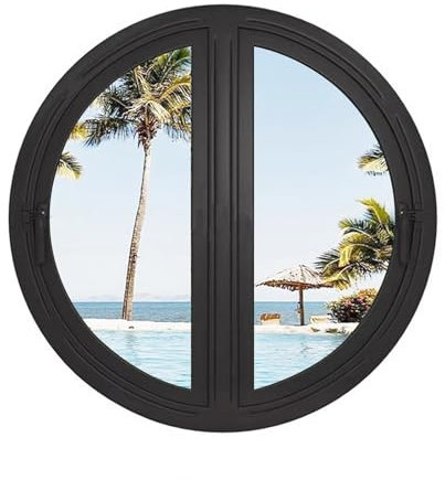 Ventanas Batientes Ventanas Redondas De Montaje Empotrado Para Casas, Ventana De Aluminio De Doble Hoja Giratoria De 180°, Ventanas De Vidrio Templado De Repuesto Para Cobertizos, Baños, Áticos Y Sóta