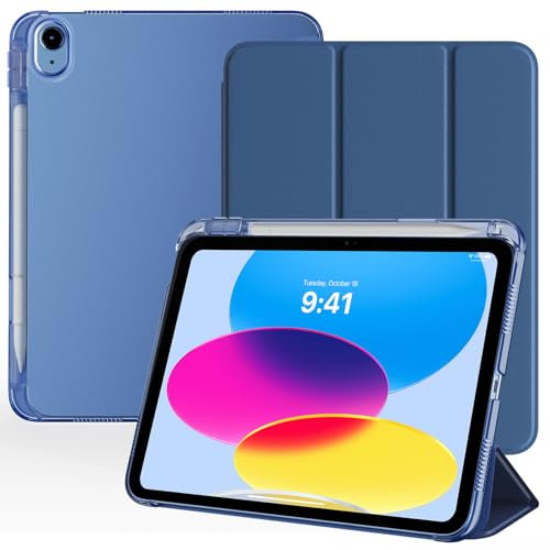TiMOVO Cover per iPad 11 Generazione A16 11 Pollici 2025/iPad 10 Generazione 10,9 Pollici 2022 con Portapenne, Custodia con Supporto Retro Traslucido, Auto Sveglia/Sonno, Grigio Blu