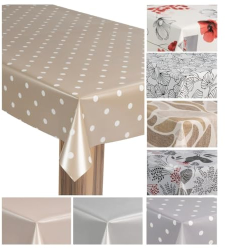 laro Wachstuch-Tischdecke Wachstischdecke Gartentischdecke, Muster:Punkte Beige Metallic, Größe:118x260