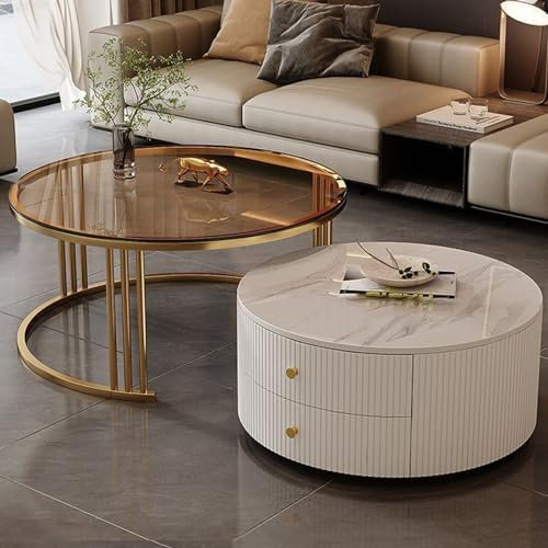 2er Set moderne runde ausziehbare Couchtische mit viel Stauraum und einfacher Pflege, ideal für Wohnzimmer, Schlafzimmer, Büro, Balkon und Wohnung, elegante Möbel u