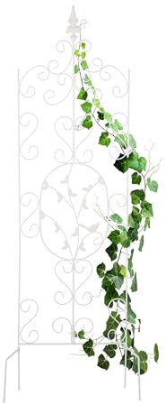 Relaxdays Enrejado Trepadoras, Celosía Jardín Metal Vintage, 122x34,5 cm, Soporte Enredadera, Espaldera Autónoma, Blanco, Hierro