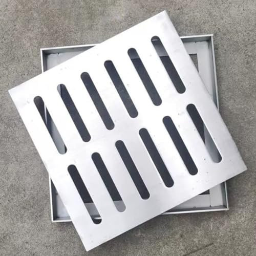 Griglia di scarico quadrata per bacini di raccolta, copertura in acciaio inox, 10 x 10 cm, per esterni e interni, blocca i detriti e la gestione dell'acqua piovana