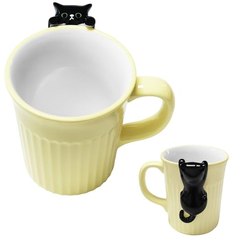 Taza para gatos, dulces cosas de cerámica, diseño de gato, taza de té, taza linda con gato mirando 3D, regalos para mujeres, hombres, regalo de fiesta, amantes de los gatos, 350 ml (gato negro)