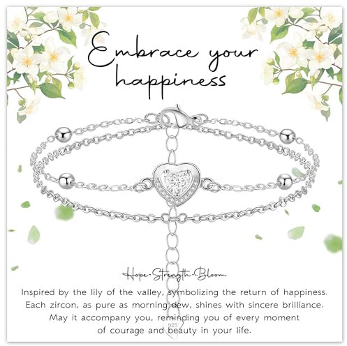 vidonio Layered Herz Armband Damen mit Herzen Cubic Zirkonia,Silberarmband Damen 925 Silber Herz Armband,Verstellbare Armkette Valentinstag Muttertag Geburtstags Weihnachten Geschenk für Sie Frauen