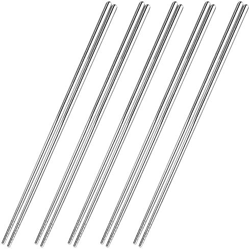 Hoement 5 Pares De Palillos De Acero Inoxidable 304 Para Cocinar, Palillos Metálicos Largos, Palillos Metálicos Largos, Palillos Largos Para Cocinar, Palillos Para Cocinar Y Palillos
