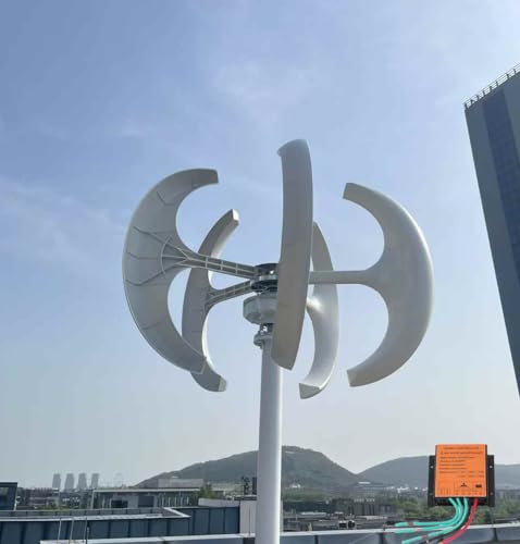 KX-ENERGIE Aerogenerador de eje vertical 600W,12V 24V Turbina Eólica Vertical de Eje Helicoidal de Levitación Magnética, Trifásico farol tipo 5 hojas energía molinos eólica con controlador