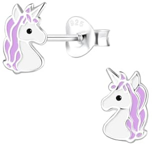 Monkimau Mädchen Ohrringe Einhorn | Ohrstecker aus 925 Sterling Silber | Kinderohrringe hypoallergen