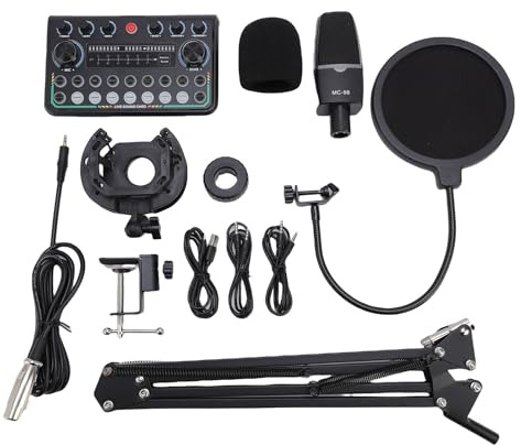 WOHPNLE Podcast Microphone Bundle, Studio Recording Kit with Condenser Microphone and Sound Card for Streaming, PC, Smartphone, Live Broadcast Use