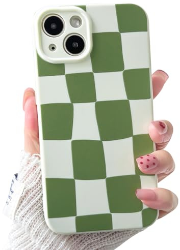 NITITOP für iPhone 14 Hülle Süße Karierte Schachbrett Muster, Grün | Ästhetisches Checkered Design, für Frauen Mädchen, mit Vollem Kameraschutz, Dünne TPU, Stoßfest Handyhülle