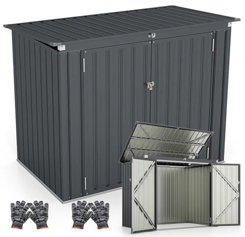 RELAX4LIFE Abri de Jardin Métal Extérieur avec 2 Grandes Portes et Couvercle Relevable à 40°, Remise de Stockage à Outils en Acier Galvanisé pour Poubelles Vélos Outils 172X100X129 CM (Gris)