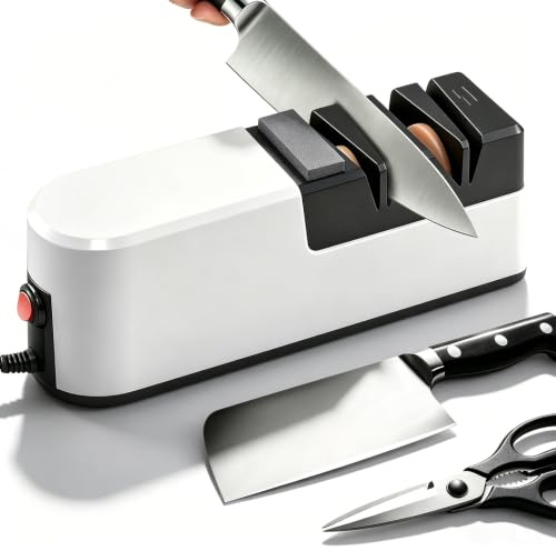 Electric Knife Sharpener – 5 in 1 Kitchen Knife Sharpener, USB Powered, 35° Precision Angle, Coarse & Fine Grinding Wheels, Dedicated Scissors Slot, Non-Slip Base Mat | Sharpens All Knives & Scissors