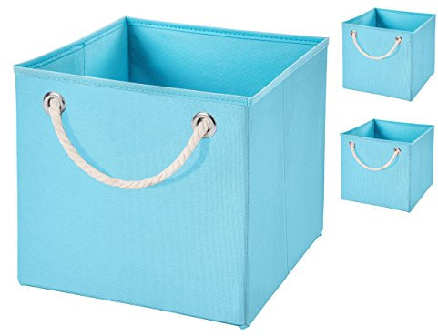 Stick&Shine 4X Aufbewahrungs Korb Hellblau Faltbox 15 x 15 x 15 cm Regalkorb faltbar mit Kordel