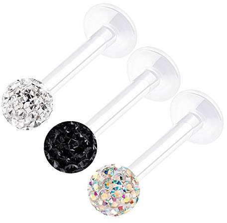 KJM FASHION 3 STK Durchsichtig Bioflex Lippe 1.2 mm 16gauge 8mm 5/16 Inch 3mm Ferido Kristall Kugel Spider Bite Snake Bite Monroe Ohrringe Piercing Schmuck 2335