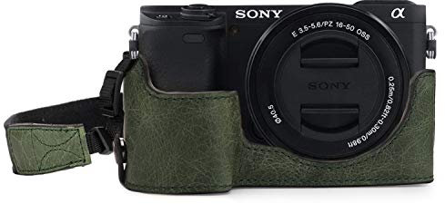 MegaGear MG1644 Ever Ready Halbtasche aus echtem Leder, kompatibel mit Sony Alpha A6100, A6400, Grün