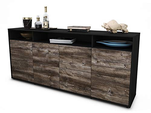 Stil.Zeit Sideboard Evita, Korpus anthrazit matt, Front Holz-Design Treibholz (180x79x35cm) Push-to-Open Technik