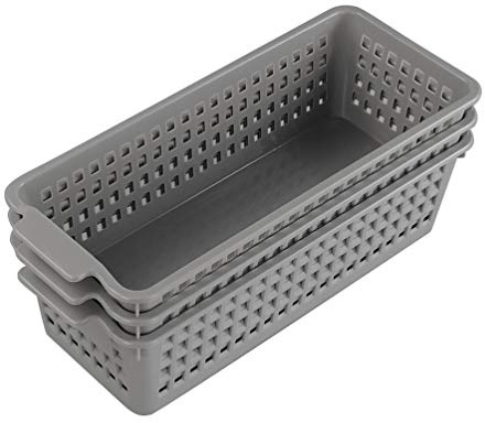 Bblina Plastic Baskets for Storage, 3-Pack Small Grey Basket
