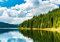 wandmotiv24 Fototapete See am Waldrand, XL 350 x 245 cm - 7 Teile, Wanddeko, Wandbild, Wandtapete, Himmel, Ufer, Wasser M5776