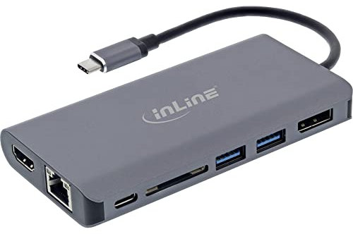 InLine® 7-in-1 USB Typ-C Dockingstation, HDMI, DisplayPort, USB 3.2, SD-Kartenleser, PD 3.0 100W, MST grau