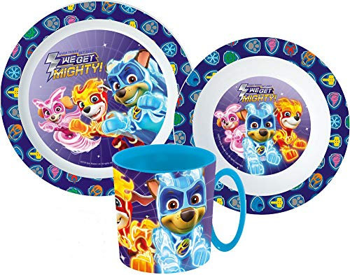 Paw Patrol - Vajilla infantil con plato, cuenco para cereales y vaso, incluye cubiertos (reutilizable)