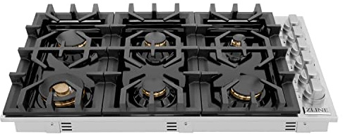 ZLINE 36 in. Gas Cooktop with 6 Brass Burners and Black Porcelain Top (RC-BR-36-PBT)