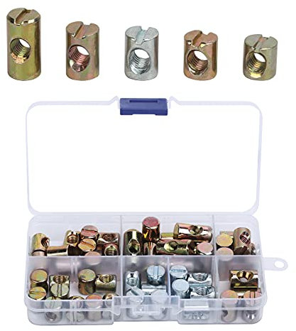 MENGON 50pcs Écrou Cylindrique M6 11/14/13/15/20mm Assemblage Meuble Écrous à Barillet à Fente pour Boulon Allen Ecrou Baril Acier Carbone pour Montage Chaise Lit Berceau Bois