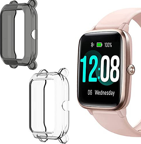 Giaogor Schutzhülle kompatibel Für ID205L, All-Around Case Ultra dünn TPU Schutz Hülle für ID205L/ willful SW021/ YAMAY SW021/LIFEBEE ID205L/ UMIDIGI Uwatch3 Smartwatch (schwarz+Transparent)
