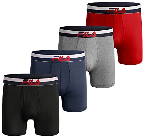 Fila Men's 6 Trunk No Fly Front with Pouch, Jersey & Mesh, 4-Pack