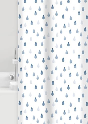 Grund Duschvorhang Anti-Schimmel, Wasserdicht Vorhang an Badewanne, 100% Textile, Drops, Duschvorhang 80x200 cm, weiß blau