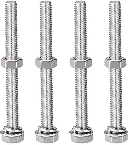 sourcing map Lot de 4 vis à tête hexagonale M8 x 80 mm, écrous, rondelles plates et verrouillables, boulons hexagonaux entièrement filetés en acier inoxydable 304